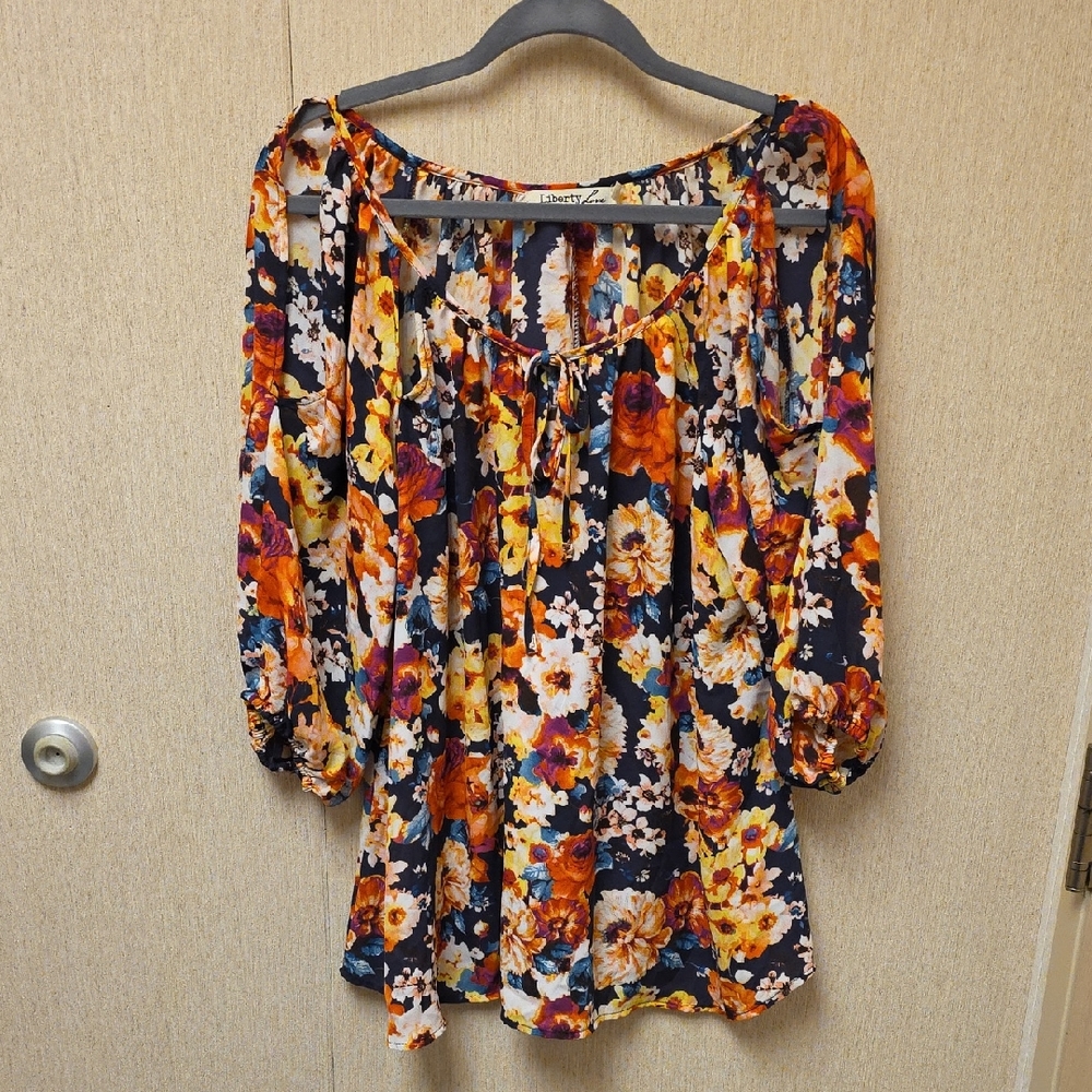 Liberty Love 2X Cold Shoulder Floral Blouse Vibrant Floral Blouse